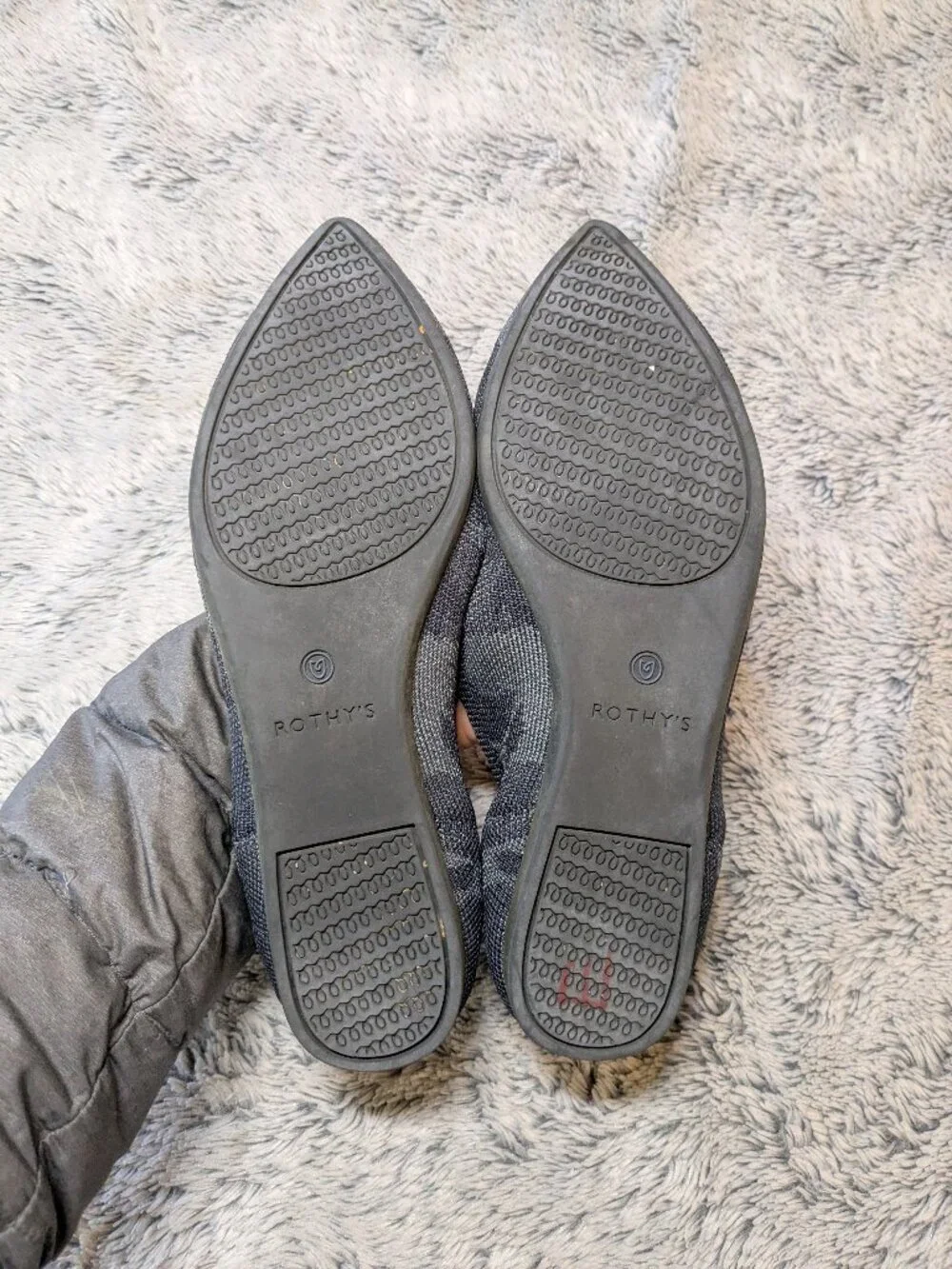 Rothy’s Point Camo Gray Black Flats Pointed Toe Size 8.5